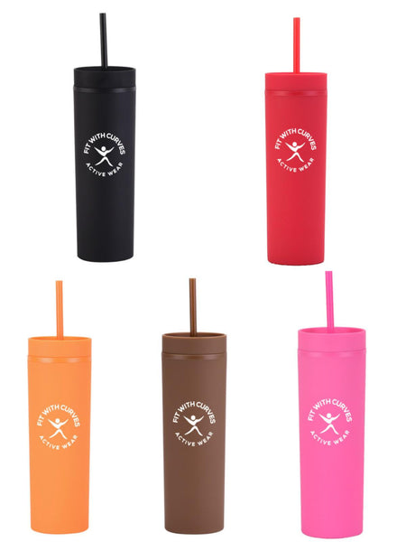 Double Wall Plastic Skinny Tumbler Cup with Straw