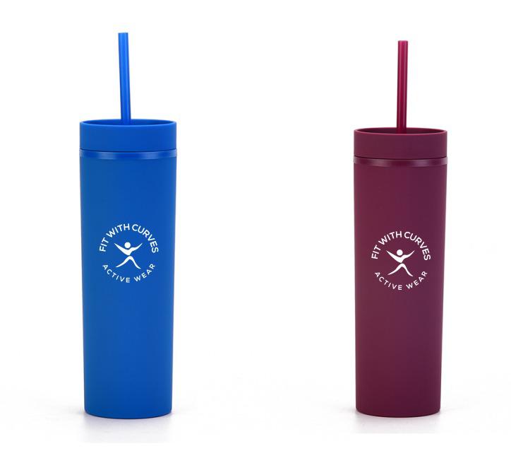 Double Wall Plastic Skinny Tumbler Cup with Straw