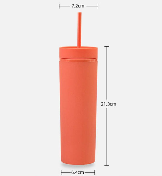 Double Wall Plastic Skinny Tumbler Cup with Straw