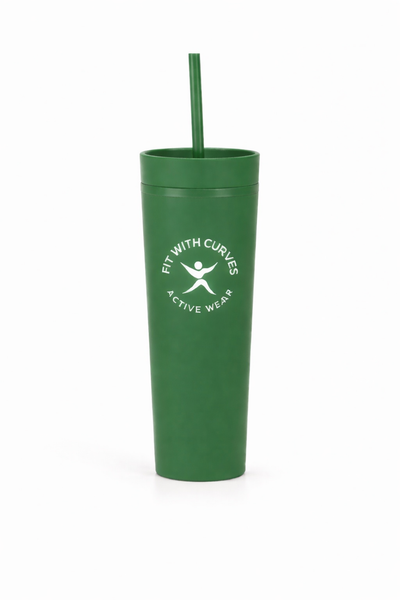 Double Wall Plastic Skinny Tumbler Cup with Straw