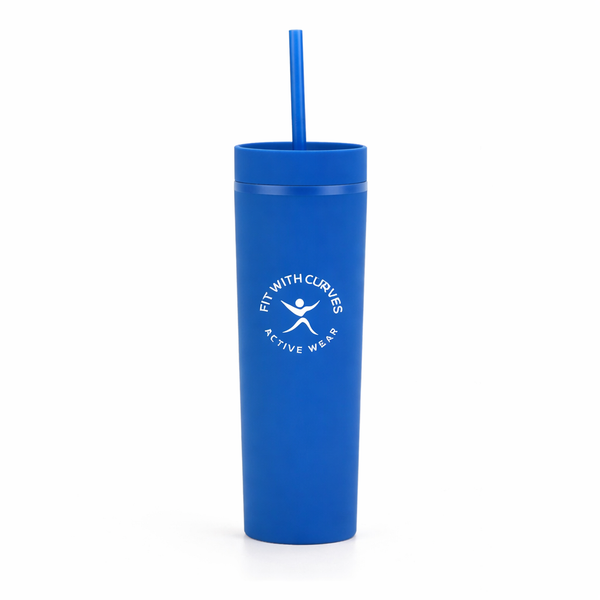 Double Wall Plastic Skinny Tumbler Cup with Straw